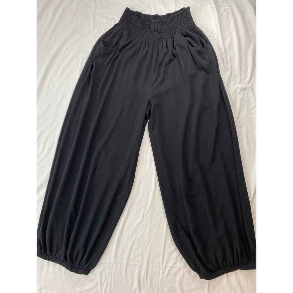 TARSE Linen Blend Pants Womens XL Black Excellent Smocked Waist Festival Boho
